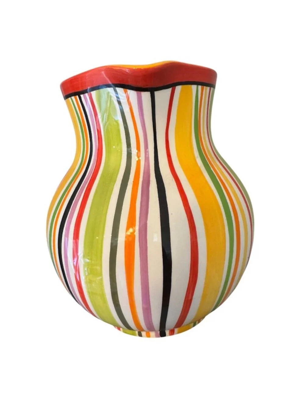 Crate & Barrel Multicolor  Carnival Striped Pitcher With  Handle 7